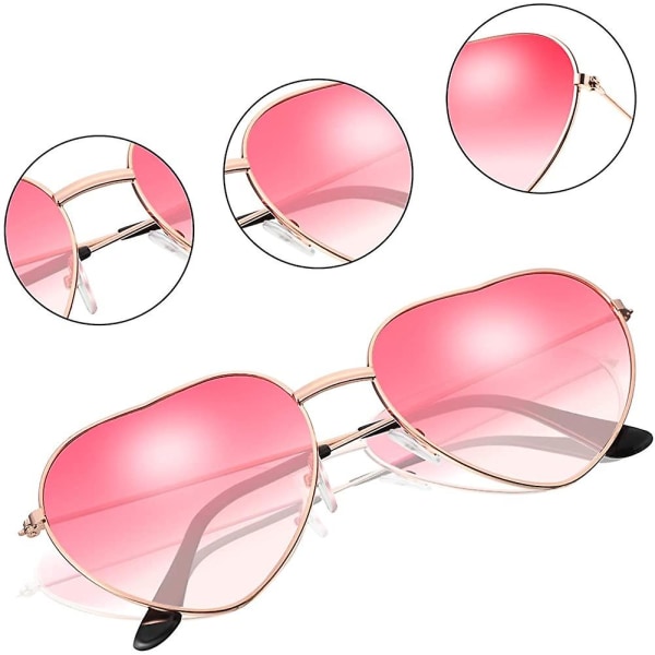 2 Par briller Hjerteformede solbriller for hippie-kostyme. Rosegull ramme