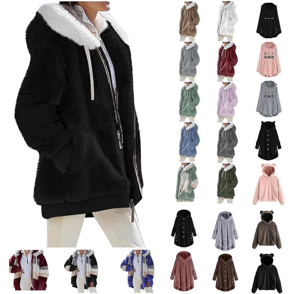 Vinterkläder för kvinnor, fashion plus size långärmade söta toppar hoodies pullover varm bekväm fuzzy fleece sweatshirt rockar L