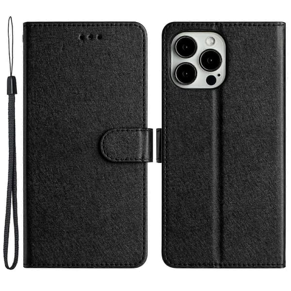 Læder Wallet Stand Telefon Cover til iPhone 15 Pro med Silke Tekstur og Stødsikkert Design