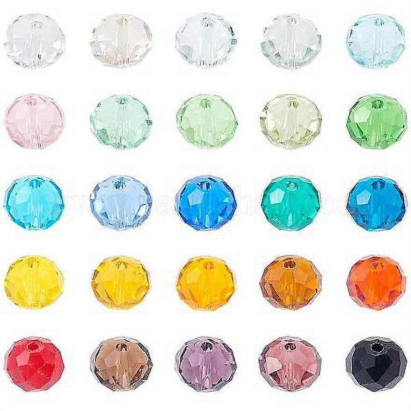 200 stk. Facetterede Rondelle Transparente Glasperler Blandet Farve 8x6mm Hul: 1mm