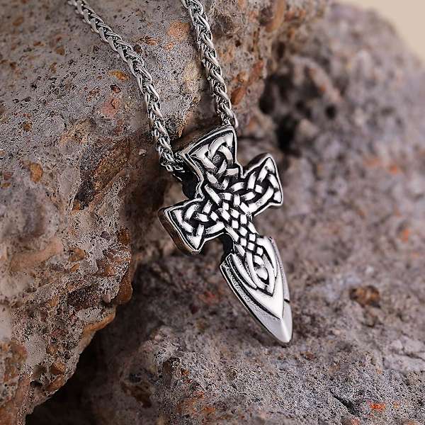 Viikinki Kelttisolmu Keihäs Riipus Kaulakoru - Miesten Ruostumaton Teräs Vintage Kolminaisuus Solmu Miekka Pää Amuletti - Käsintehty Punk Hip Hop Biker Lumo Nordic Je