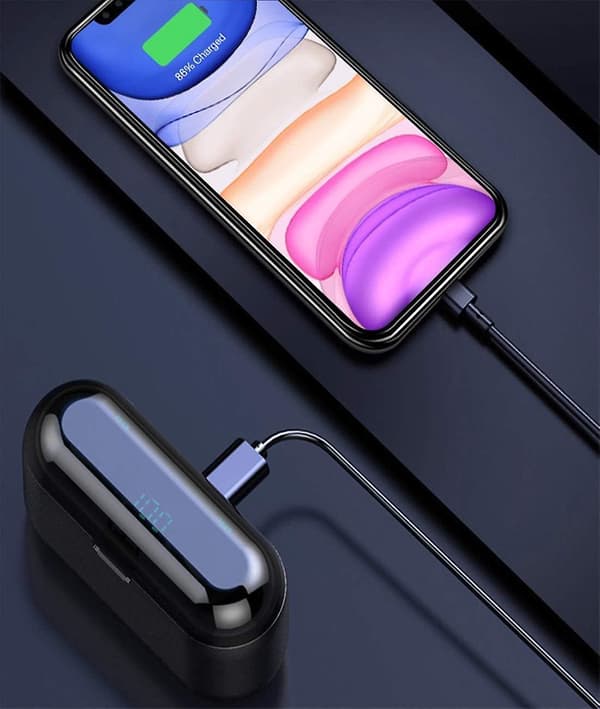 Bluetooth Earbuds, 5.0 Ørepropper med Opladningsetui LED Batteridisplay
