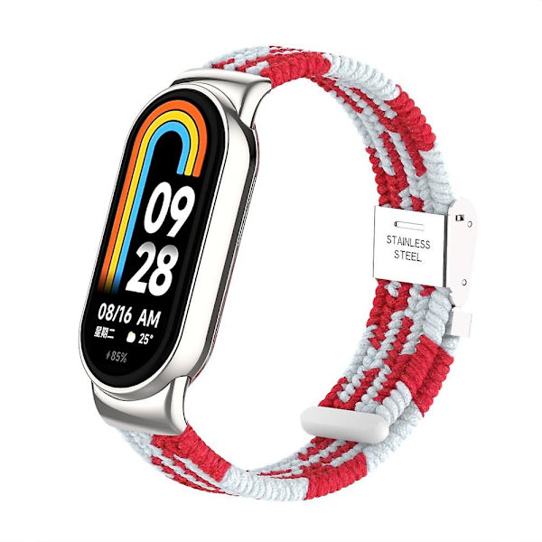 Til Xiaomi Smart Band 8 Flettet Nylon Urrem Justerbart Spænde Elastisk Rem Red White