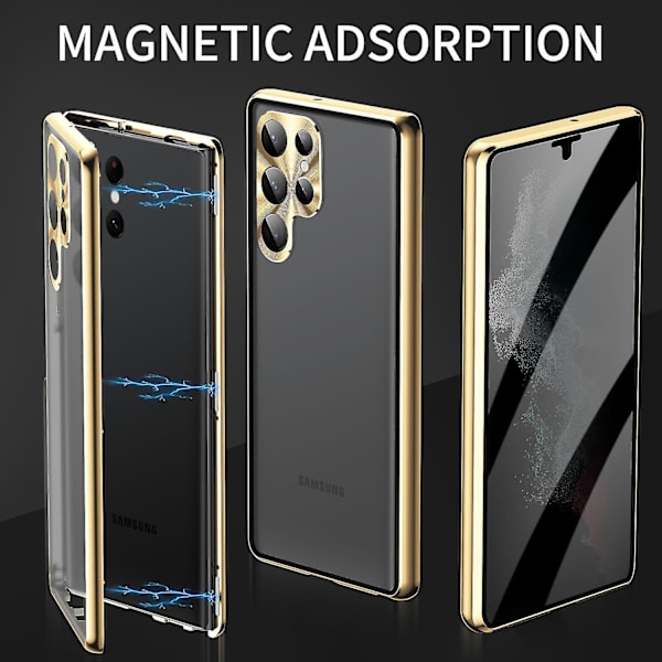Yksityisyyttä suojaava magneettikotelo Samsung Galaxy S23 Ultralle, kaksipuolinen karkaistu lasisuojus Silver For Galaxy S23 Ultra