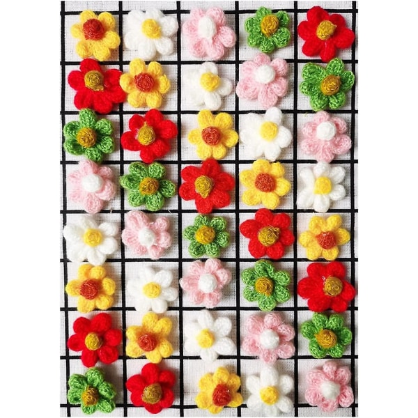 40 st Virkade Blommor Stickning Blomma Applikationer Patch Utsmyckningar 5 färger Gör-det-själv Hår Kläder Hattar Väskor Sydekor Hantverk