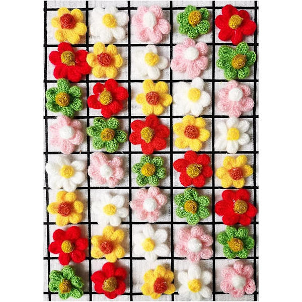 40 stk. Hæklede Blomster Strikkede Blomster Applikationer Patch Dekorationer 5 Farver DIY Hår Tøj Hatte Tasker Syning Dekor Håndværk