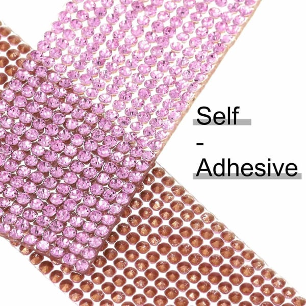 Pink4 självhäftande strassband, kristalldekorationsklistermärke, självhäftande kristall strass diamantband (4 rader + 6 rader + 8 rader + 10 Ro