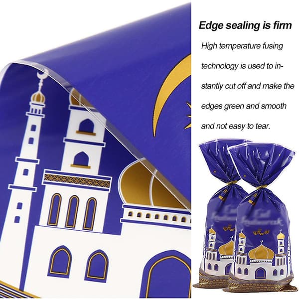 100 st Eid Mubarak-festpåsar – Ramadan-tema tryckta presentpåsar för festgåvor