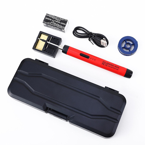Trådlös Lödkolvset - USB Lödkolv med Justerbar Temperatur, Lödspetsar, Lödkolvställ, Lödtråd, Lödpasta -G red