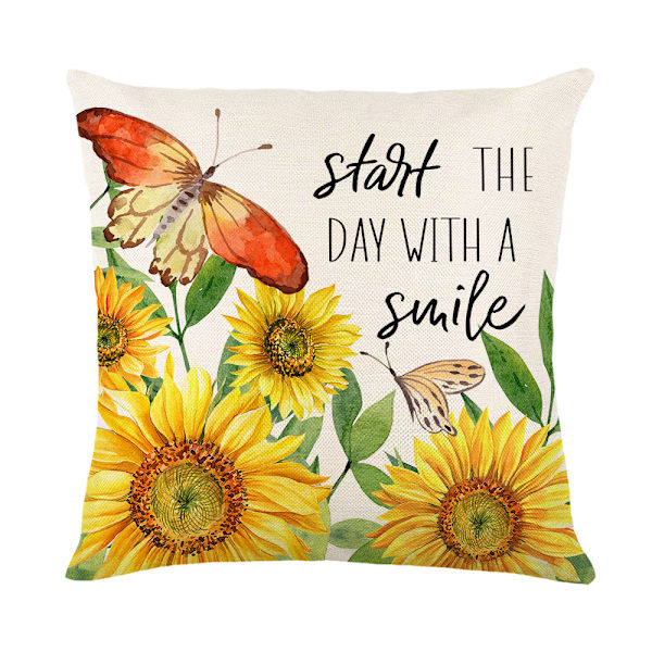 4 st sommar solros kuddfodral i linne med tryck för vardagsrumssoffa, dekorativ kudde 45x45cm