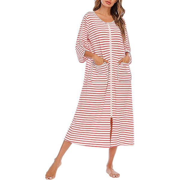 Dame Morgenkåper, Dame Morgenkåpe med Glidelås Kort/Lang Ermet Morgenkåpe Myk Glidelås Badekåpe med Lommer Nattøy Pink M