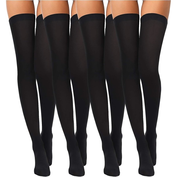 4 par silke lårhøye strømper i nylon for kvinner Halloween Cosplay kostyme Black M