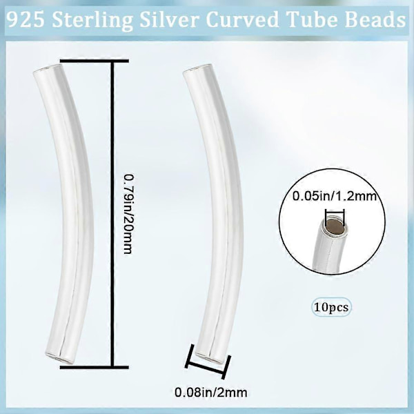 1 Ask 10 Stk Rörpärlor Sterling Silver Böjd Kolonn Nudel Lösa Distanspärlor 20x2mm
