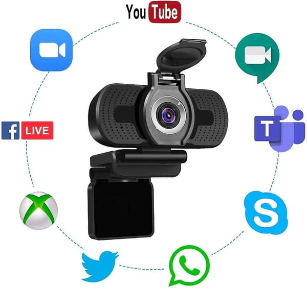 Full HD Webkamera 1080p Videokamera med Acsergery Webkameradeksel, USB Webkamera Gave