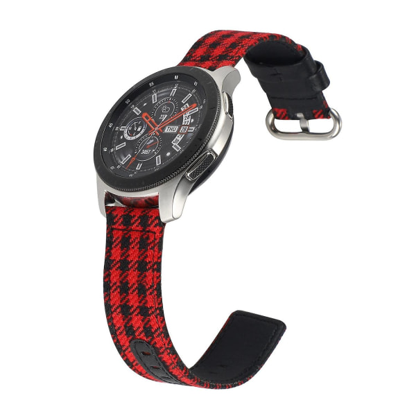 Nylon tyg läder klockarmband för Samsung Galaxy Watch 5 40mm/44mm /Watch 5 Pro 45mm, oval spänne Black  Red Plaid