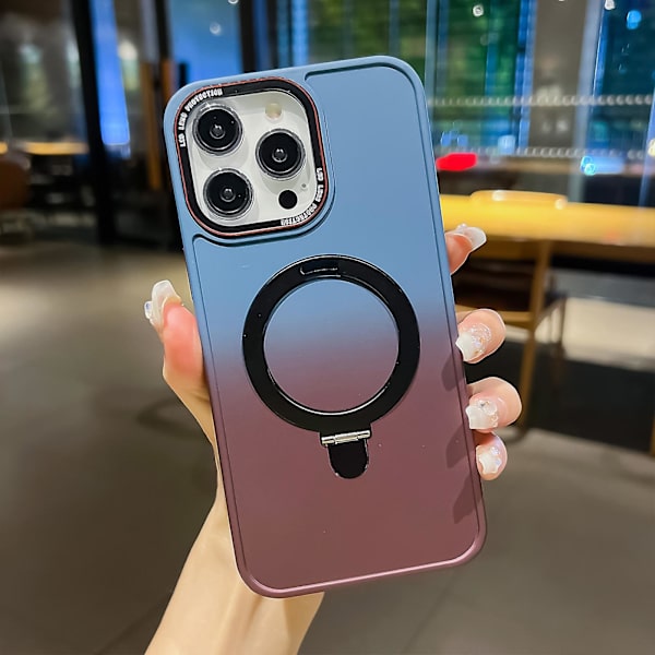 Gradientfärgad Magsafe-kompatibel skal kompatibel med iPhone 15 Pro Max, mjukt TPU-fodral med fallskydd och stötdämpning med magnetiskt osynligt stativ Blue-Red For iPhone 15 Pro Max