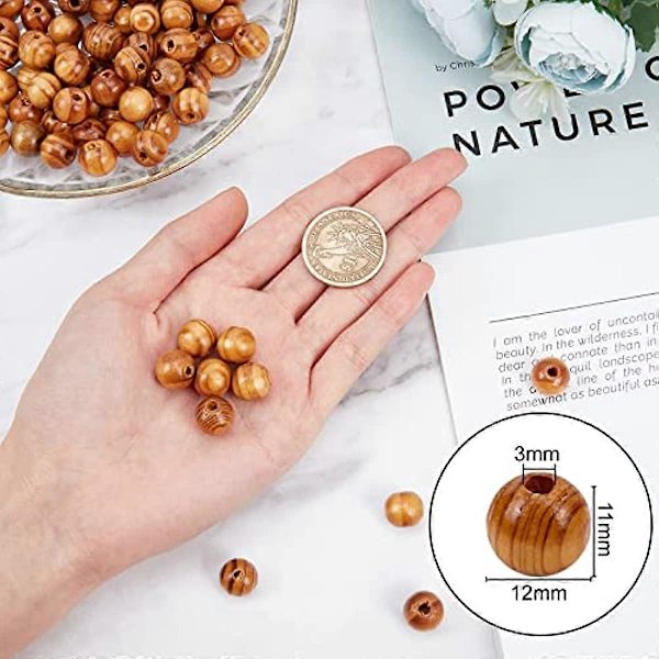 100 st Naturliga Träpärlor 12mm Tallträpärlor Runda Lösa Träpärlor Burlywood Distanspärlor för Hantverk DIY Smycken