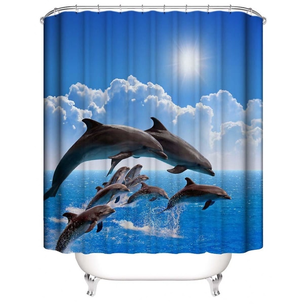Delfin Bruseforhæng 150*180cm, Dyre Bruseforhæng Vandtæt Polyester Bruseforhæng Med 12 Kroge Til Juledekoration, Badeværelsesforhæng