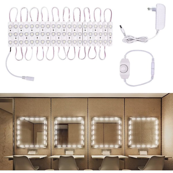 Dimbar LED-spegellampa, sminkljus med längd, kallvitt LED-sminkspiegelsats