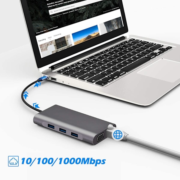 Usb C Hub, 10 i 1 Usb C Multiport Adapter med 4k Hdmi Vga Usb 3.0 100w Pd og Rj45 Ethernet, Usb C Docking Station Kompatibel med Macbook Pro & Air