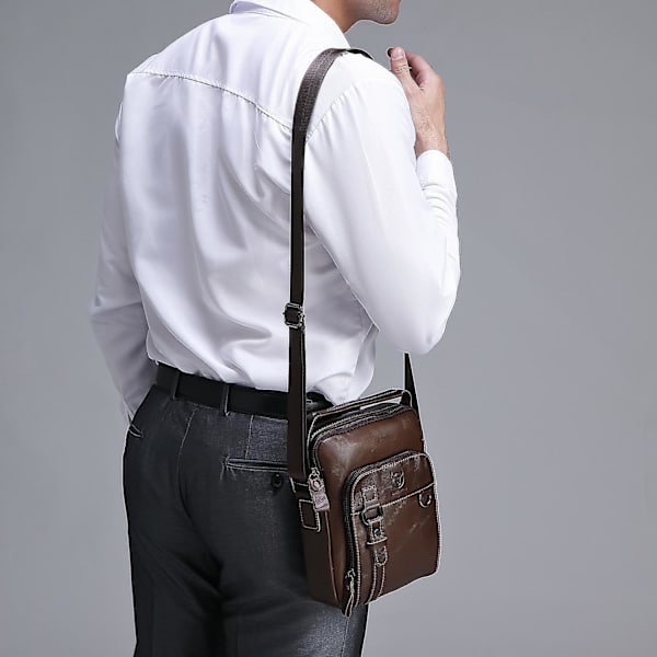 BULLCAPTAIN 0300 Toppskiktsläder Messenger Bag Retro Herr Enkelsidig Axelväska Coffee