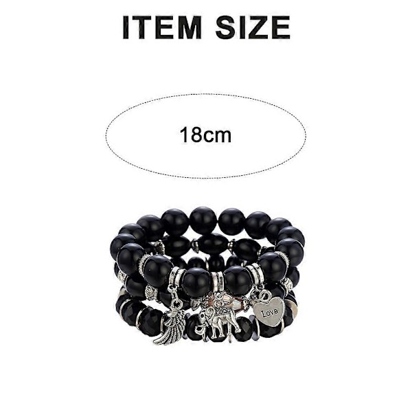 Enkel Bohemisk Pärl-Elefantvingar LOVE Mönster Boll Armband Black