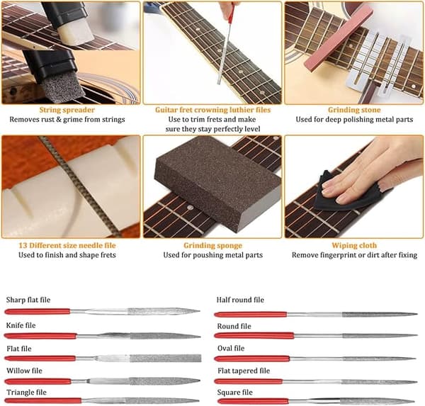 Gitarr Reparationskit, 72-Delar Professionellt Gitarr Reparationskit Inkluderar Gitarrsträngar, Plektrum, Brygga, Gitarrkod För Akustisk Elektrisk Gitarr