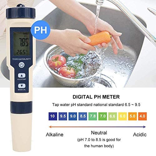 5 i 1 Multifunksjonell PH/Salinitet/Temp/TDS/EC Måler Bærbar Digital Vannkvalitetstester Drikkevann Akvarium Hydroponics Detektor