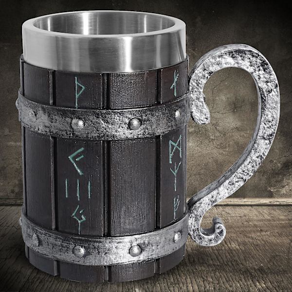 Nordisk Rune Krus Tankard Rustfritt Stål Tre Resin 3d Norrøn Dekor Kaffe Kul Gotisk Øl Tankard Kopp Krus