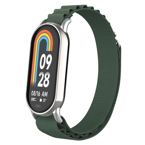 Udskiftningsurrem til Xiaomi Smart Band 8 Nylon Armbåndsrem med Sølvstik Army Green