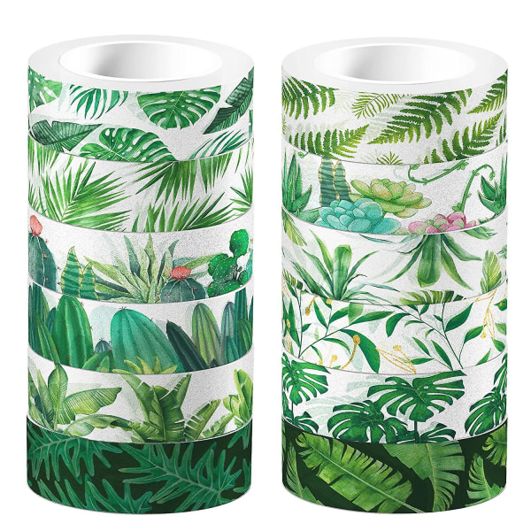 12 ruller sommer washi tape grønne tropiske blade dekorative papirklistermærker Aloha masking tape til sommer hawaiiansk fest fødselsdag ferie scrapbog gør-det-selv