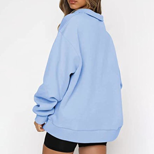 Dam höst sweatshirts oversized halv dragkedja pullover långärmad tröja kvart dragkedja trendig huvtröja outfits för tonåring m0 light Blue Large