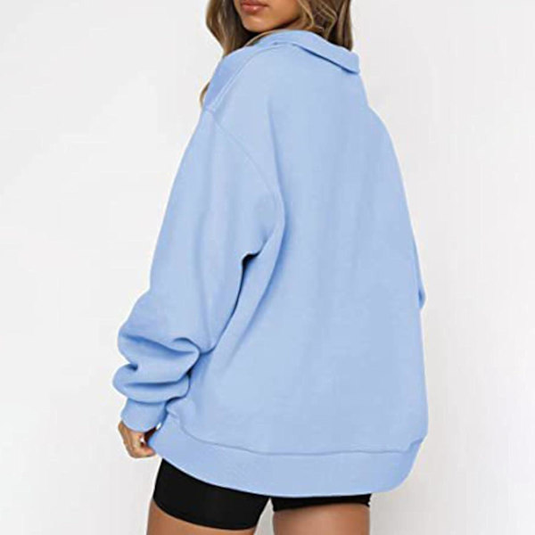 Naisten syksyn collegepaidat, Oversized puolivetoketjullinen pitkähihainen collegepaita, neljännesvetoketjullinen trendikäs huppari, asuja teineille m0 light Blue 3X Large