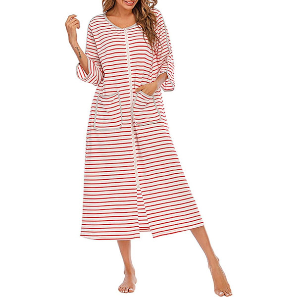 Dame Morgenkåper, Dame Morgenkåpe med Glidelås Kort/Lang Ermet Morgenkåpe Myk Glidelås Badekåpe med Lommer Nattøy Pink XL