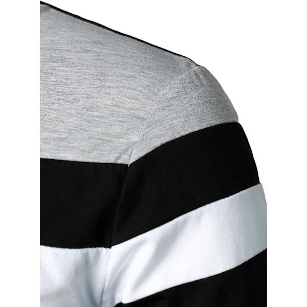 Herr Casual Långärmad Polotröjor Kontrastfärg Patchwork Bomull Tee Toppar Black M
