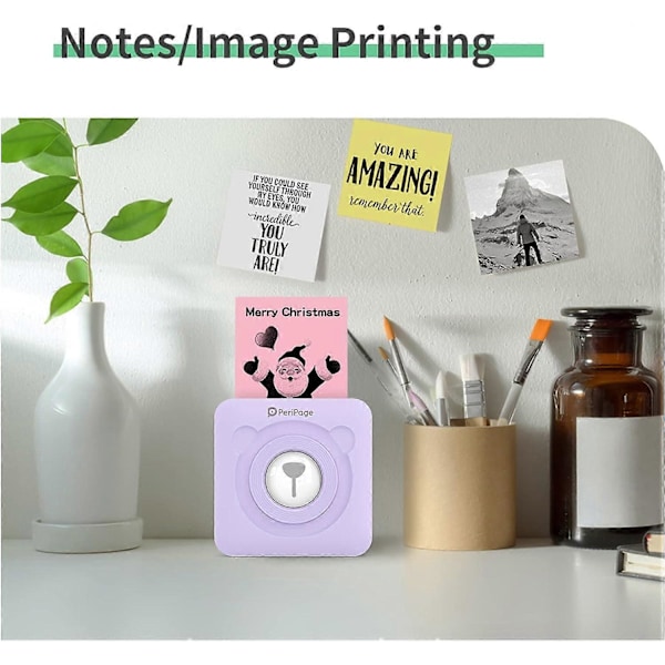 Mini valokuvatulostin A6 mini tasku lämpötulostin langaton BT valokuvalaput kuitit toiminto valokuva AR valokuva USB-kaapelilla 9 rullaa keltaista lämpöpaperia pink
