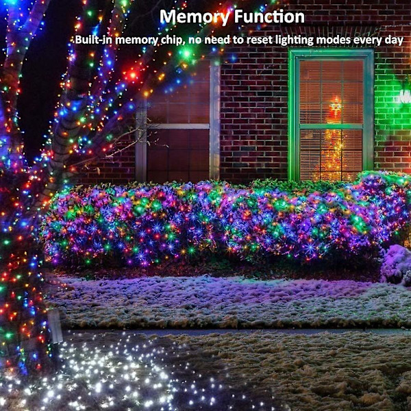 Fargerike julelys 20m 200 LED. Utendørs 8 lysmoduser Juledekorasjon Vanntette LED juletrelys