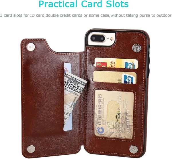 iPhone 7 Plus iPhone 8 Plus Plånboksfodral med Kortfack, Premium PU-Läder Stativ Kortfack, Dubbel Magnetisk Spänne och Hållbart Stötsäkert Co
