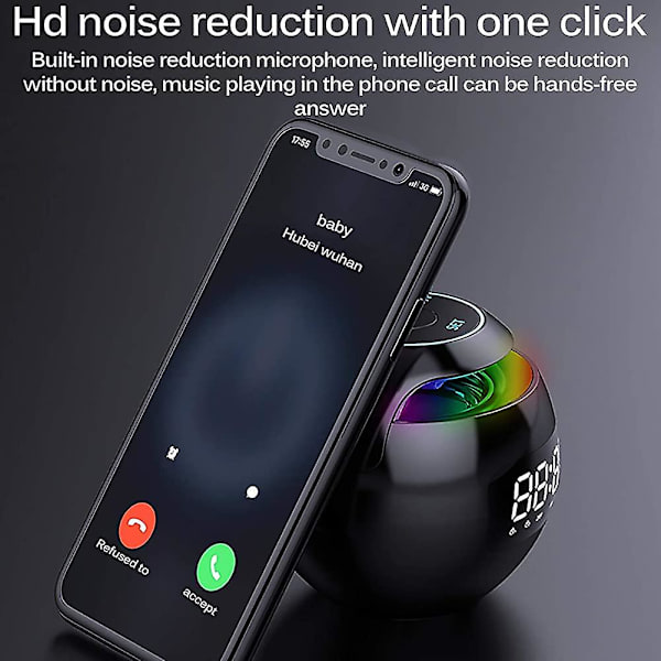 Bluetooth-högtalare. Bärbar högtalarväckarklocka med FM-radio. LED-display