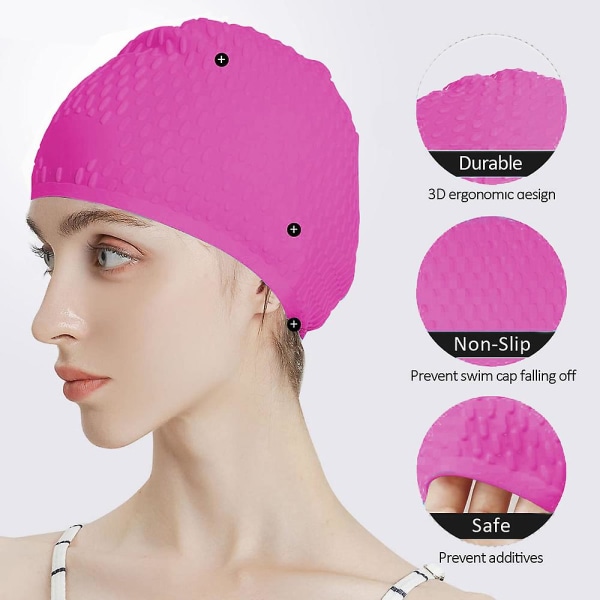 Simningsmössa i silikon, elastisk vattendroppemössa för män och kvinnor Pink