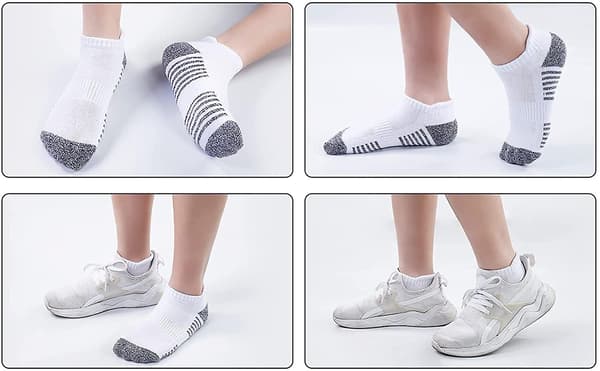 Damsportsockor, 5 par bomull andningsbara låga strumpor - Anti-blåsor, båge
