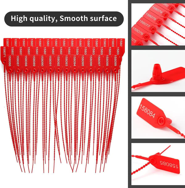 100 Plastforseglinger med nummererte sikkerhetsmerker, strips