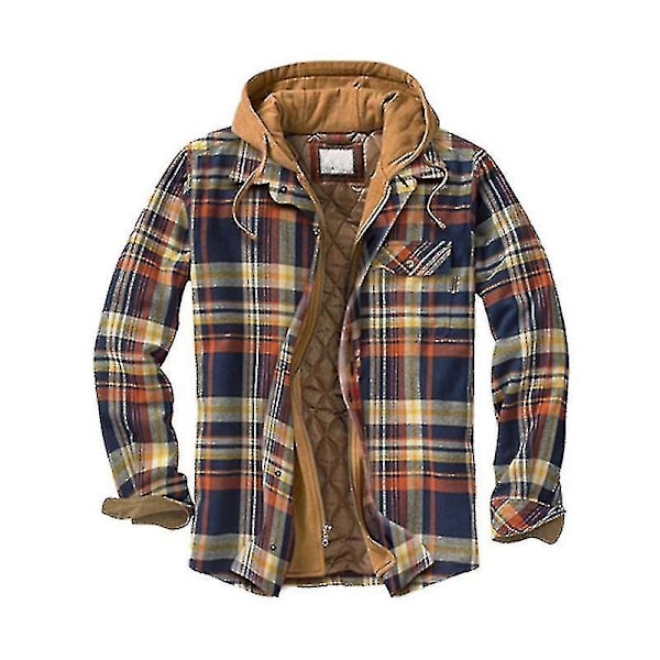 Herre Varm Vattert Foret Bomullsjakke Med Hette Knapper Glidelås Langermet Rutete Jakker Color 32 4XL