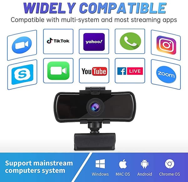2k HD Webcam, Autofokus 1440p Webcam med Mikrofon USB Plug and Play Webkamera