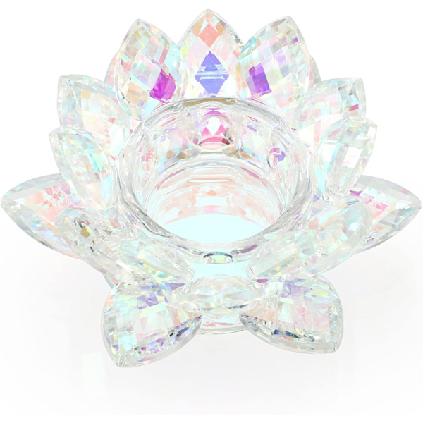 Krystal Lotus Blomst Fyrfadsstage Lotusblade Votiv Lysestage, Krystal Lotus Tealight Lysestage Lotus Dappen Skål