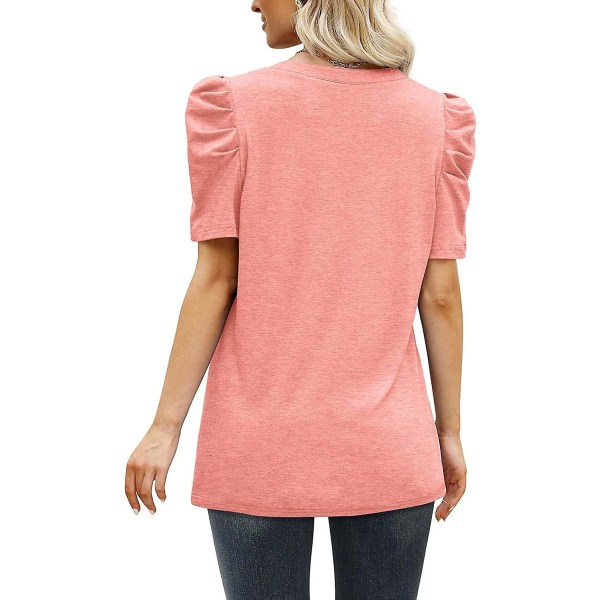 T-skjorter for kvinner V-hals topper Dame Gigot Erme Sommer Casual Tee Coral S
