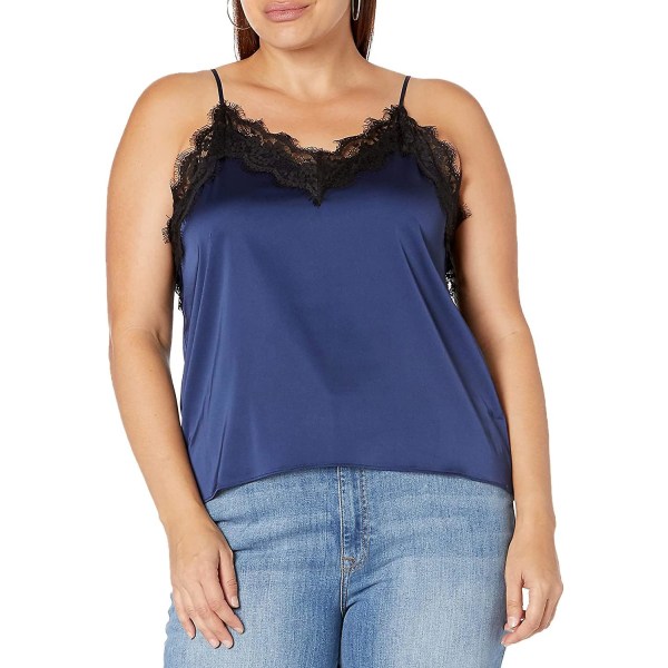 Natalie V-hals blondekantet camisole tanktop til kvinder Navy XL