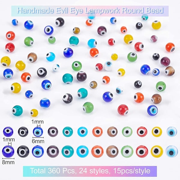 360 stk. onde øye-perler glass håndlagde lampwork-perler runde for smykkelaging av halskjeder