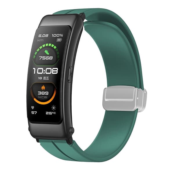 Til Keep B4/Huawei Watch Fit Mini Urrem 16mm Silikone Armbåndsrem, Sølv Foldespænde Pine Needle Green