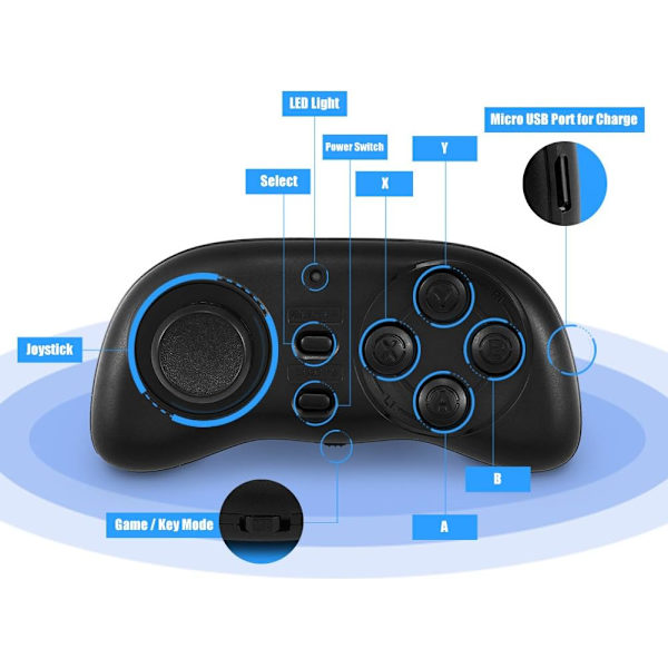 Kontroller Bluetooth Spillkontroller Mini Bluetooth Oppladbar/Batteri Gamepad Håndtak Joystick Spillkontroller Fjernkontroll for Android